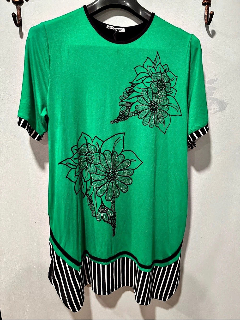 Gurgo G-1686 Floral Mini Dress in Green & Black Size 44 NWT